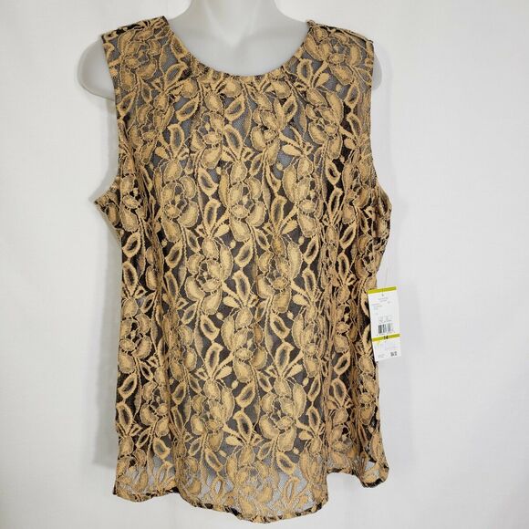 Evan Picone Womens Tank Top Size 14 Mesh Sheer Round Neck Sleeveless Career Tan - Picture 11 of 11